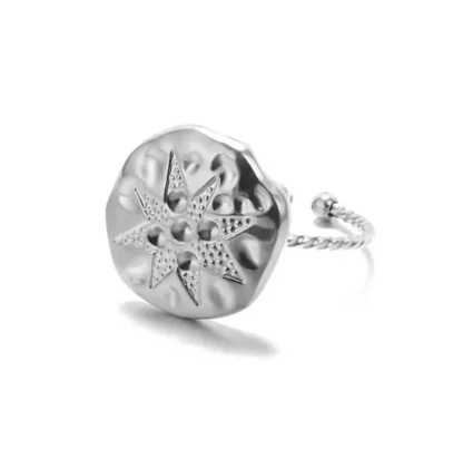 bague avec medaille etoile acier inoxydable