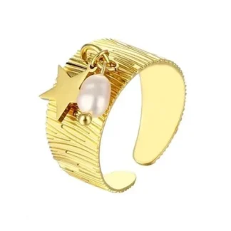 bague etoile perle en acier inoxydable