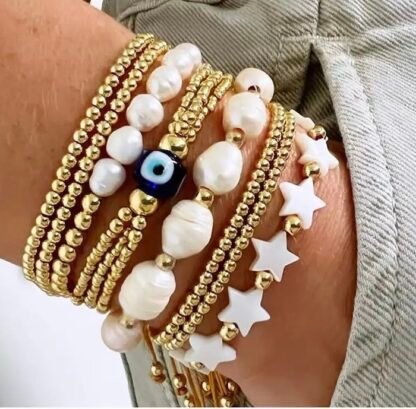 bracelet cordon avec etoiles en nacre